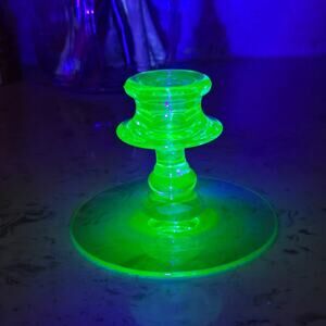 Vintage Fostoria Green Uranium Glass Candle Holder